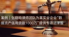 案例｜张晓晗律师团队为某实业企业“数据资产信用贷款1000万”提供专项法律服务