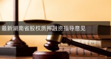 最新湖南省股权质押融资指导意见