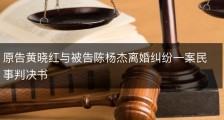 原告黄晓红与被告陈杨杰离婚纠纷一案民事判决书